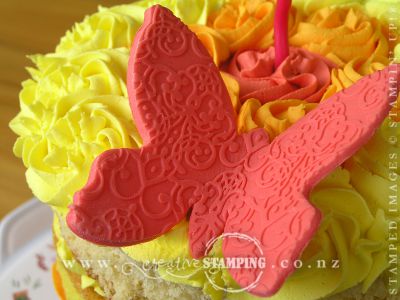 Butterfly Cake with Beautifully Baroque embossing folder impression