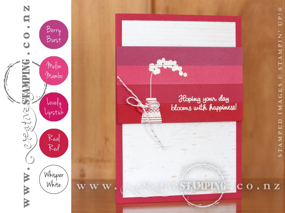 Varied Vases Blooms With Happiness Card | Berry Burst, Melon Mambo, Lovely Lipstick, Real Red, Whisper White