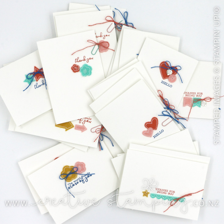 Thirty Thank You Cards using the Follow Your Art Embellishment Kit