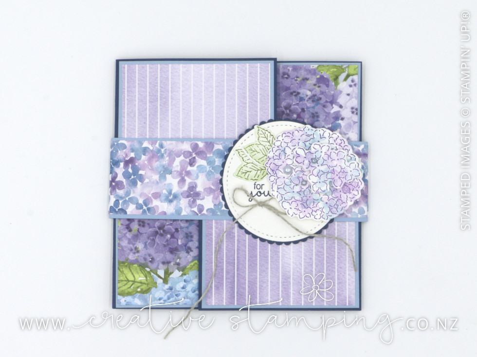 Hydrangea Hill Flip Flap Gate Fold Card  |  Designed by Jacque Williams, inspired by Jo Blackman