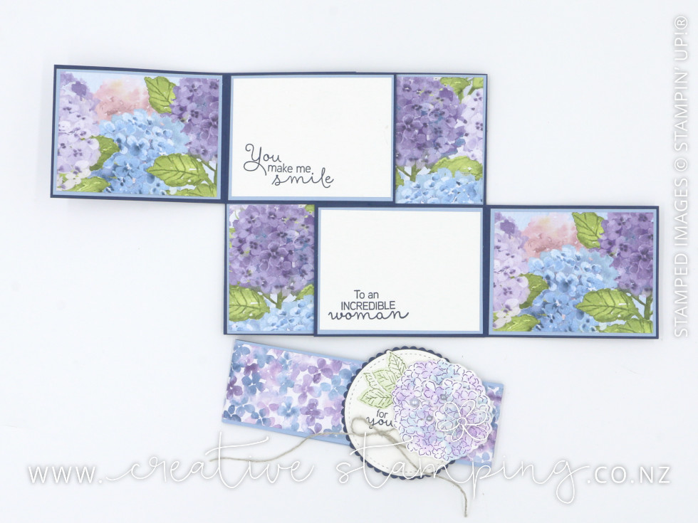 Hydrangea Hill Flip Flap Gate Fold Card  |  Designed by Jacque Williams, inspired by Jo Blackman