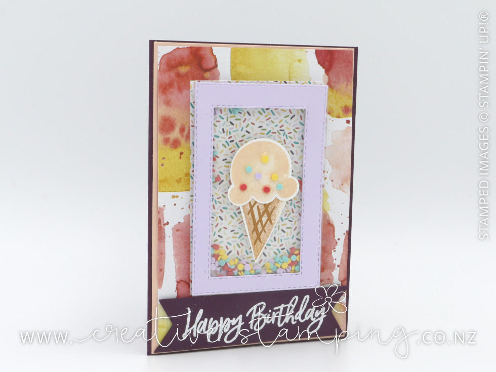 Ice Cream Corner Birthday Shaker Card  |  Designed by Fiona Sisam, inspired by Priscilla Ivler