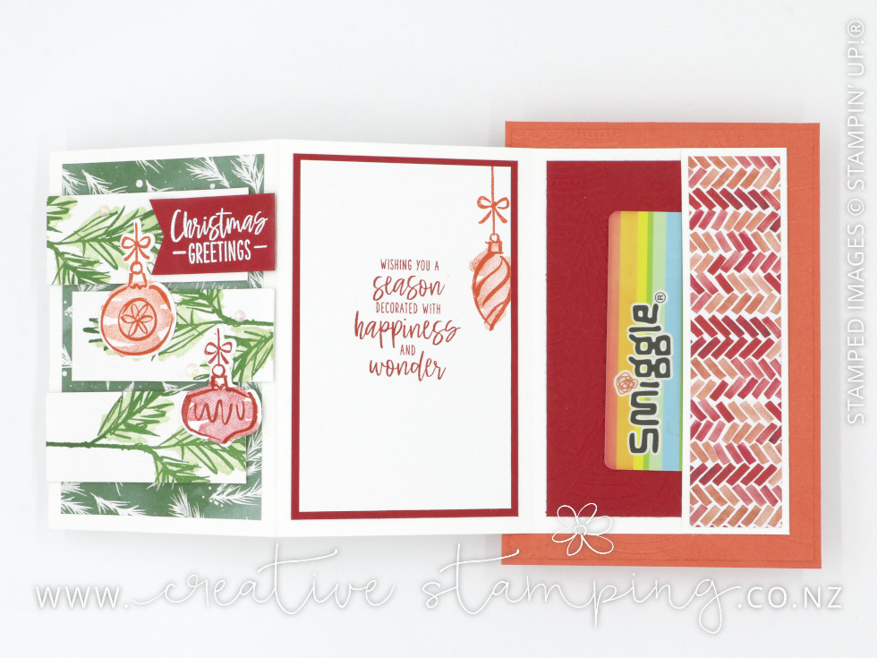 Deocrated with Happiness Concertina Christmas Card with Gift Voucher Pocket