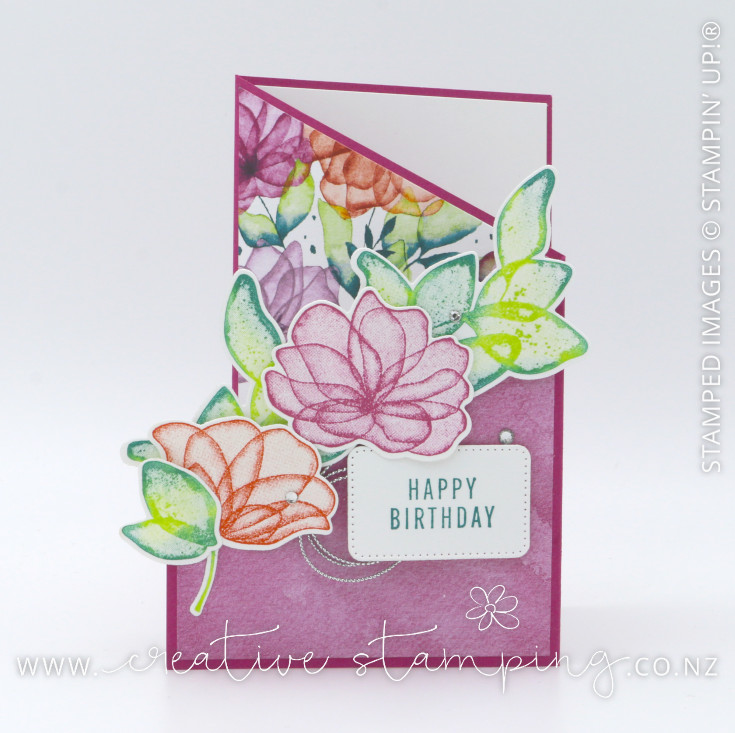 Translucent Florals Angled Z-Fold Birthday Card