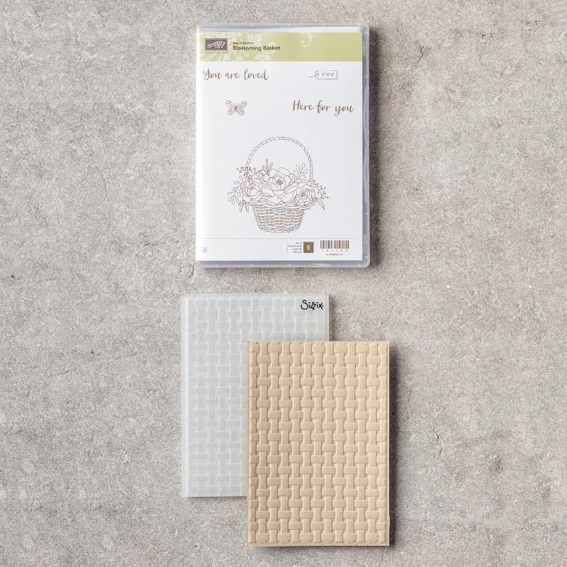 Blossoming Basket Stamp Set + Basket Weave 3D Dynamic Textured Impresssions Embossing Folder