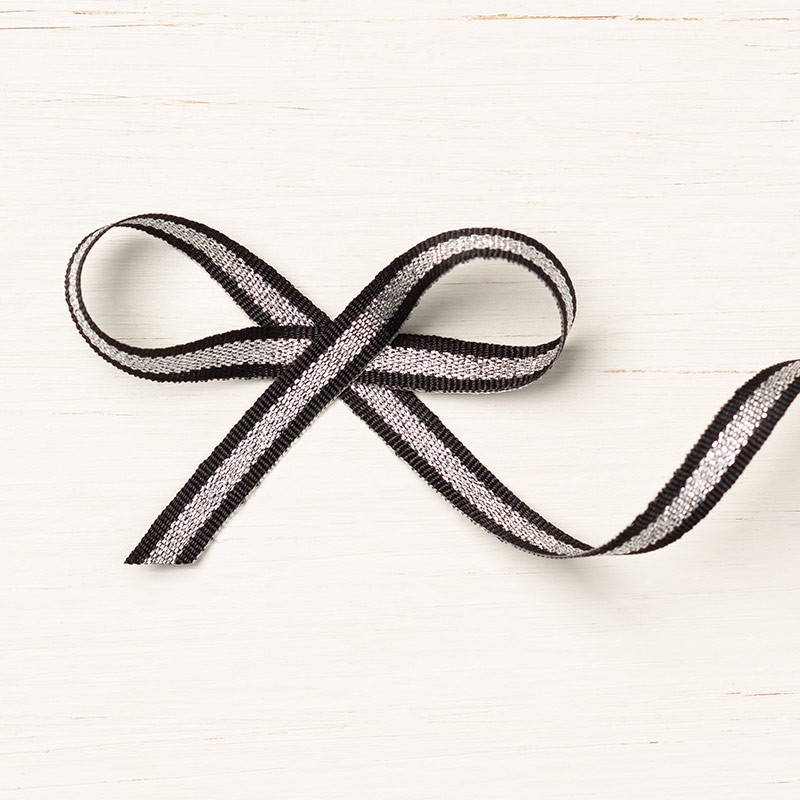 Black/Silver 1/4" Striped Metallic Ribbon