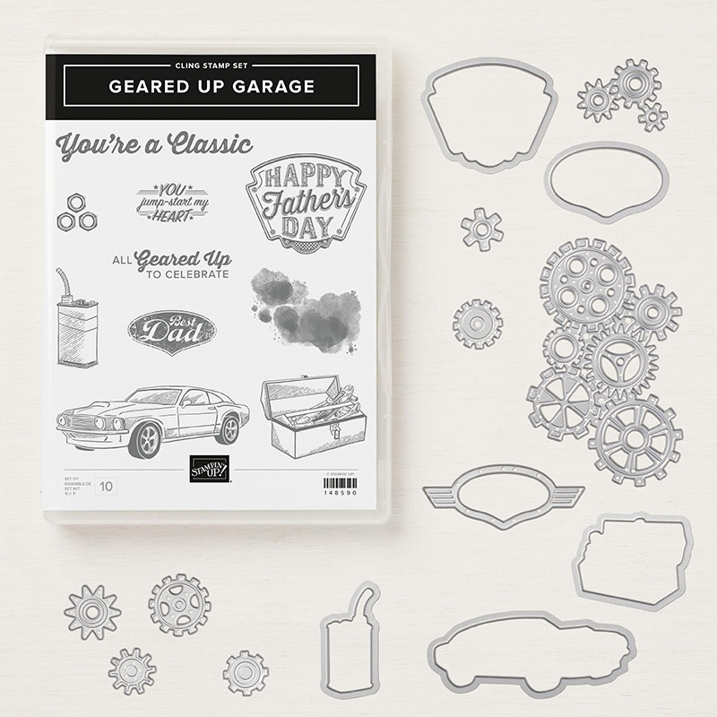 Geared Up Garage Cling Stamp Set + Garage Gears Thinlits Dies Bundle