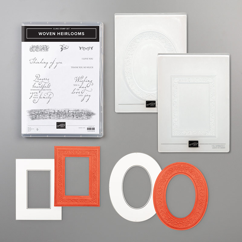 Woven Heirlooms Stamp Set + Heirloom Frames Dies & 3D Embossing Folders Bundle