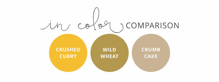 2023-2025 In Color Comparison: Crushed Curry, Wild Wheat, Crumb Cake