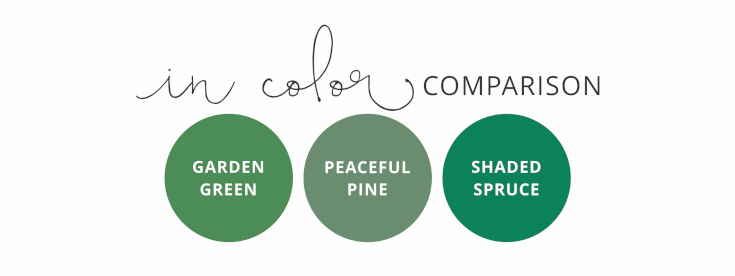 2026-2028 In Color Comparison: Garden Green, Peaceful Pine, Shaded Spruce